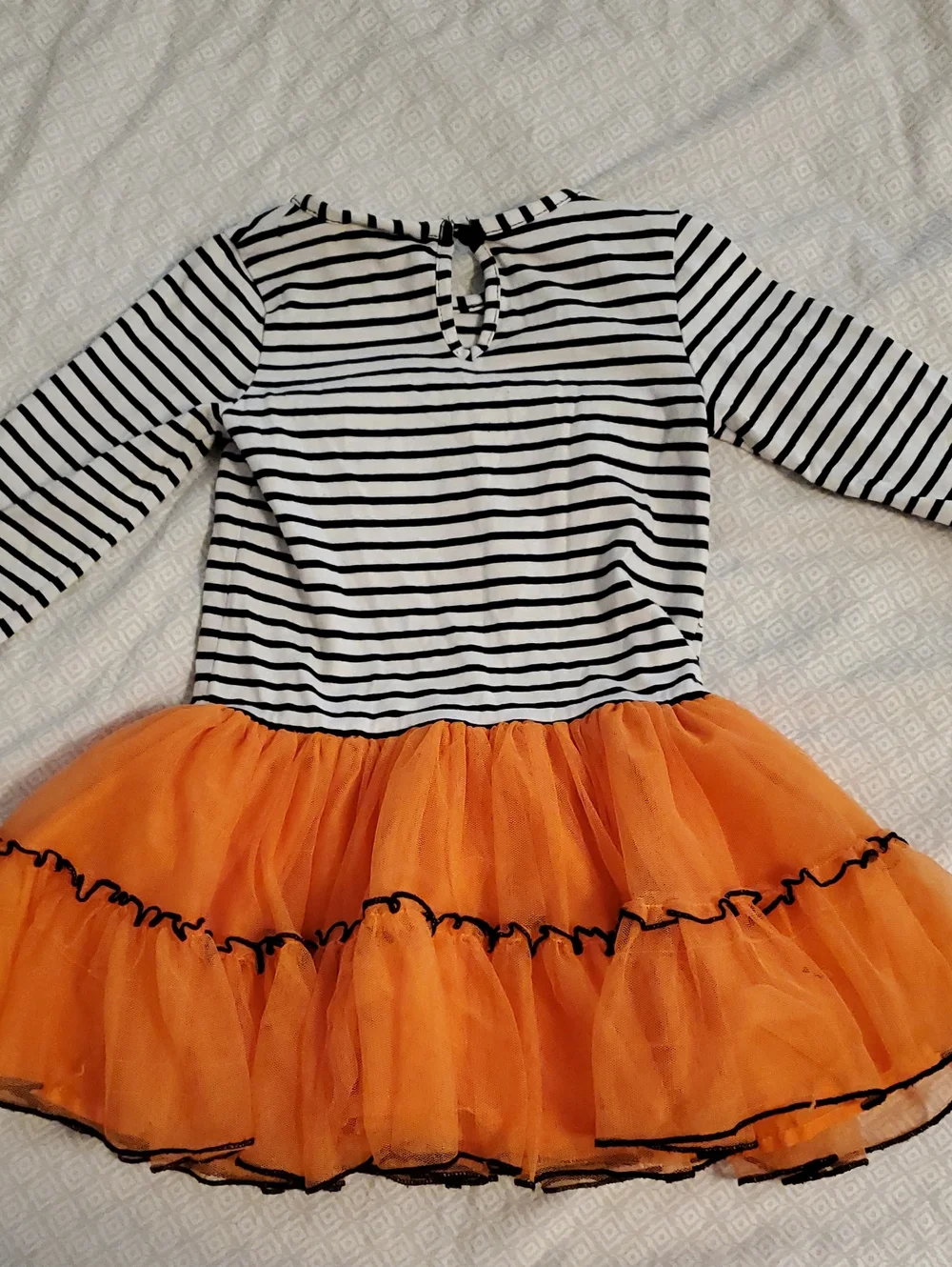 Counting DAISIES  Black & White Striped Dress with Orange Tutu Pumpkin Applique